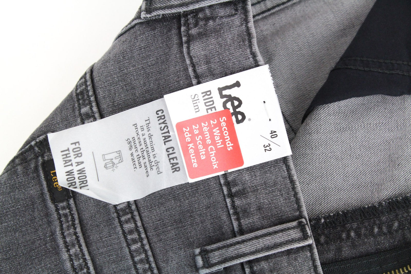 LEE Rider vyriški džinsai W40/L32 Slim pilki tamprūs džinsai, skalbti laisvalaikio kirpimo 