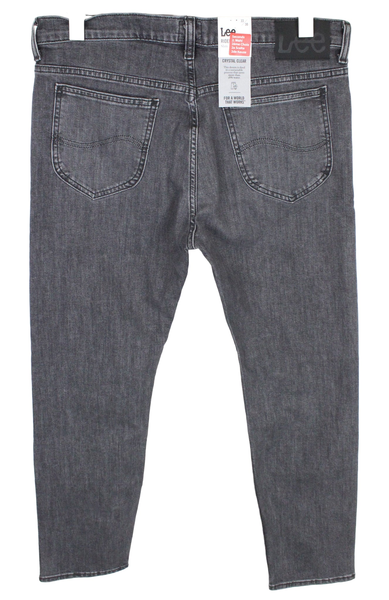 LEE Rider vyriški W33/L30 pilki skalbto džinso tamprūs džinsai, ploni, laisvalaikio stiliaus 
