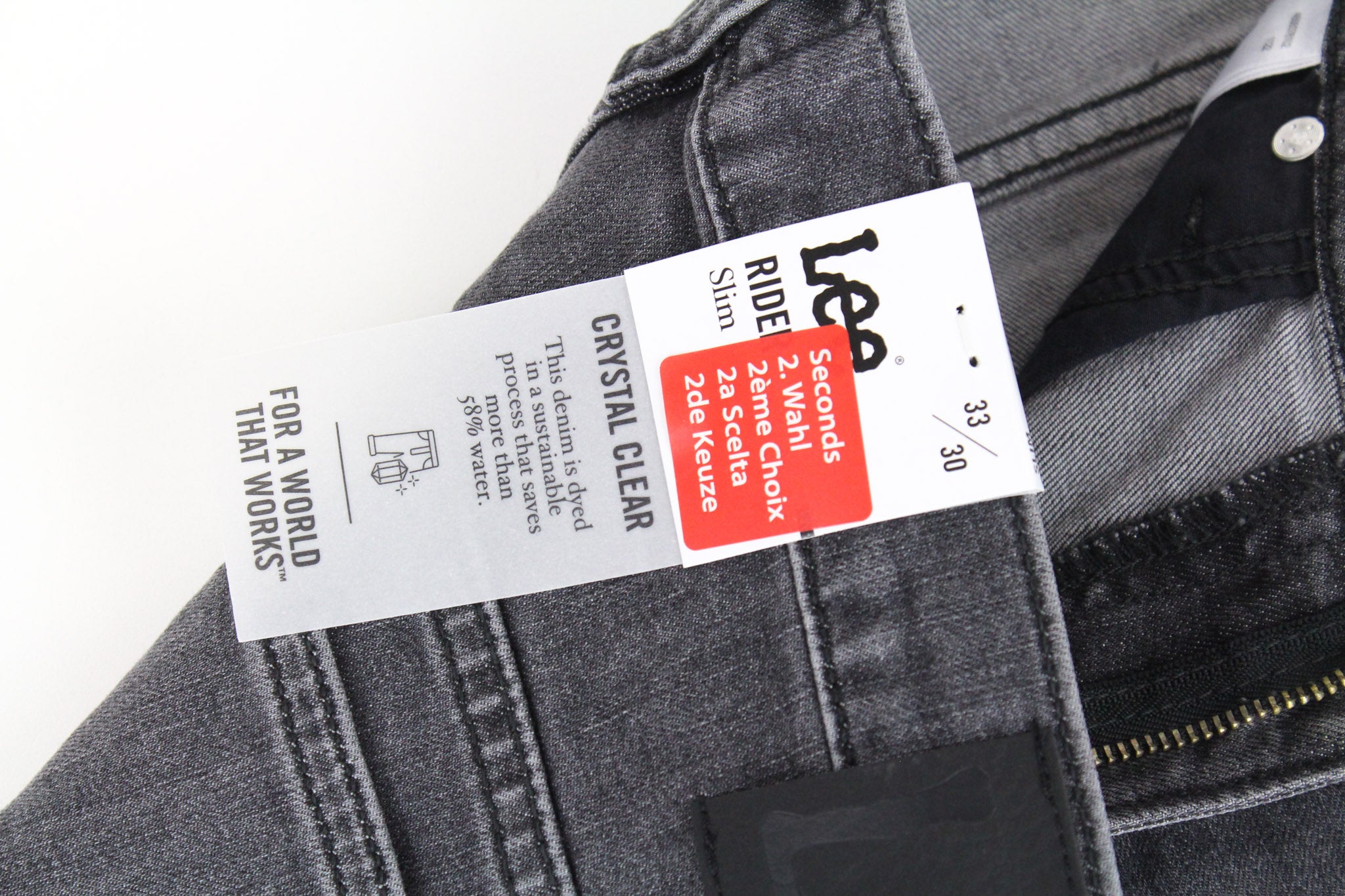 LEE Rider vyriški W33/L30 pilki skalbto džinso tamprūs džinsai, ploni, laisvalaikio stiliaus 