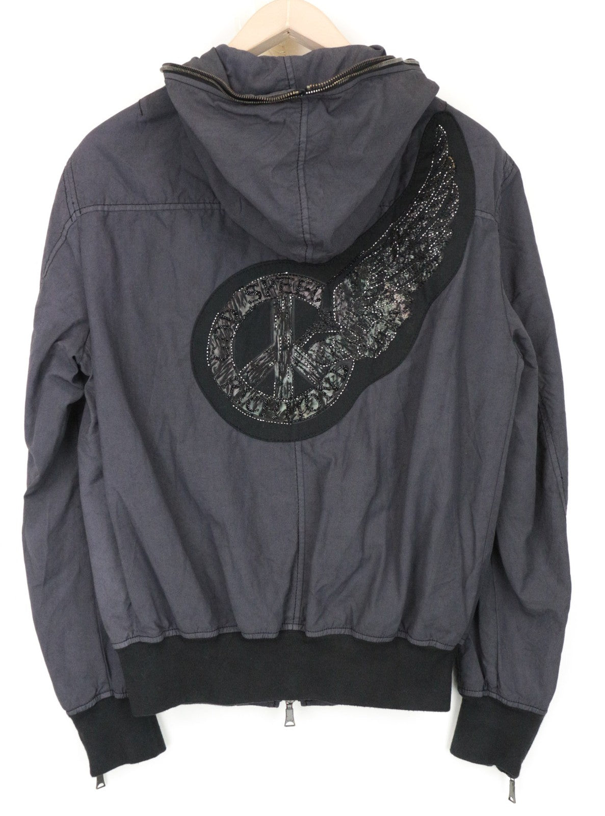 RICHMOND vyriška striukė IT48 pilka su lopais ir gobtuvu, medvilnės mišinio medžiaga 