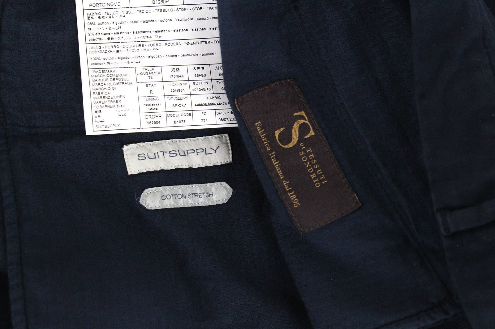 SUITSUPPLY Porto Novo Men's UK32R Navy Pleated Trousers Cotton Stretch