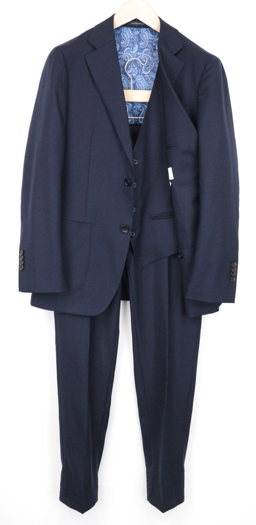 SUITSUPPLY Havana Men's UK38S 3-Piece Blue Slim Fit Wool Stretch Suit