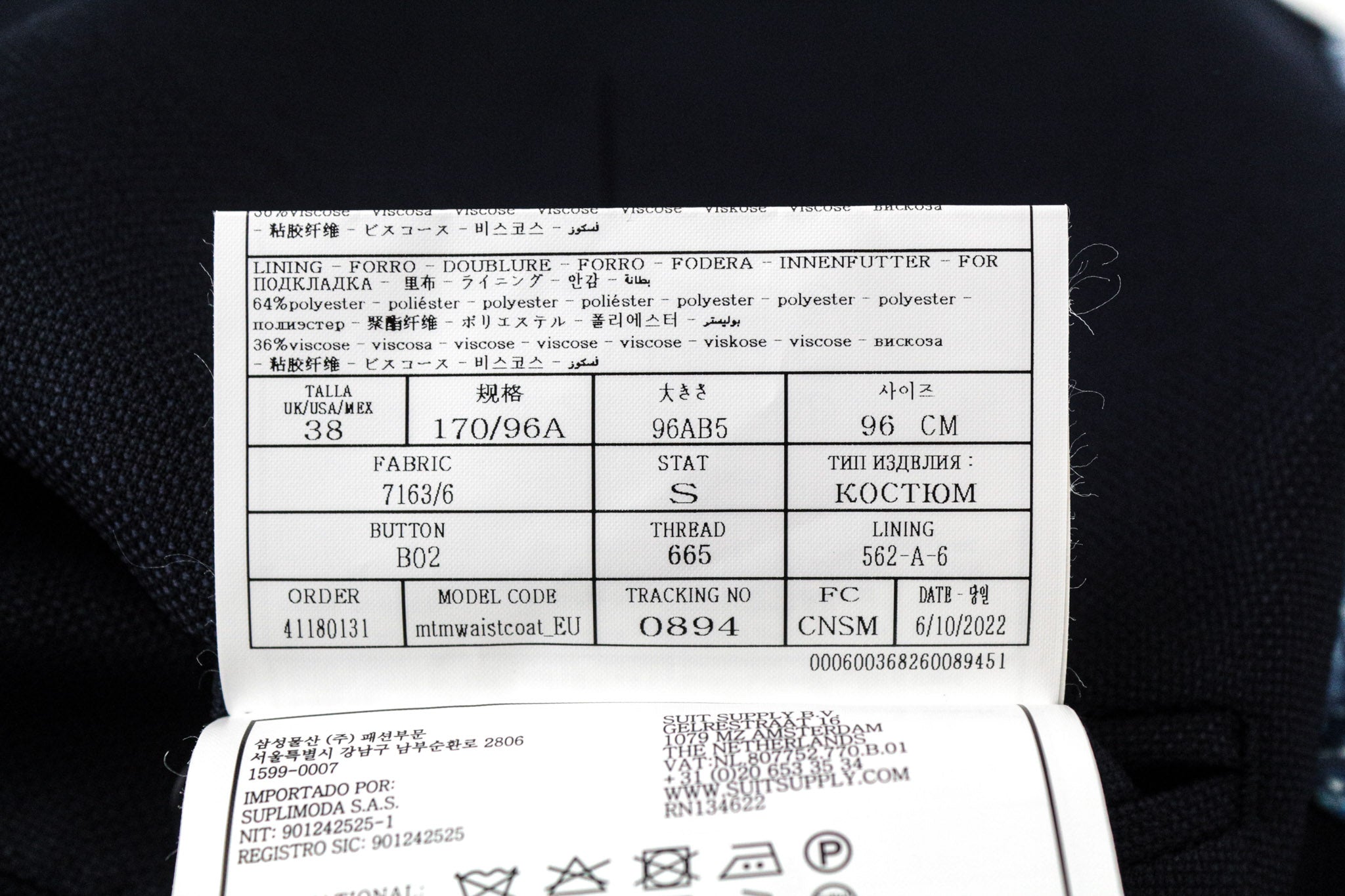 SUITSUPPLY Havana Men's UK38S 3-Piece Blue Slim Fit Wool Stretch Suit