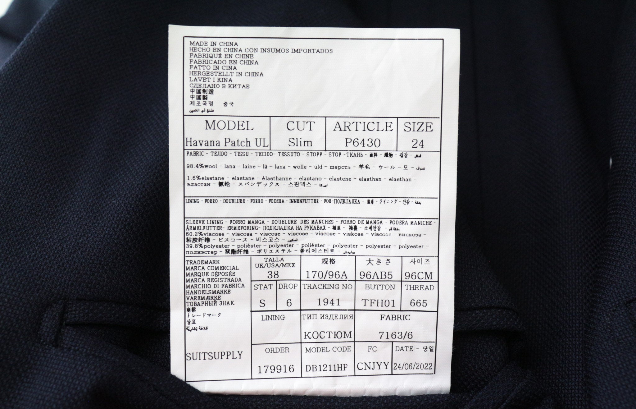 SUITSUPPLY Havana Men's UK38S 3-Piece Blue Slim Fit Wool Stretch Suit