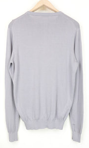 SUITSUPPLY vyriškas megztinis S dydžio alyvinės spalvos medvilnės ir šilko mišinio plonas megztinis su apvalia juostele 