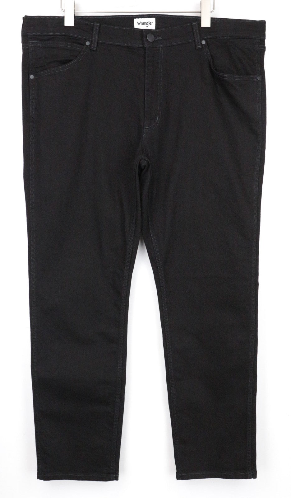 WRANGLER Greensboro vyriški W42/L32 juodi tiesaus kirpimo tamprūs džinsai 