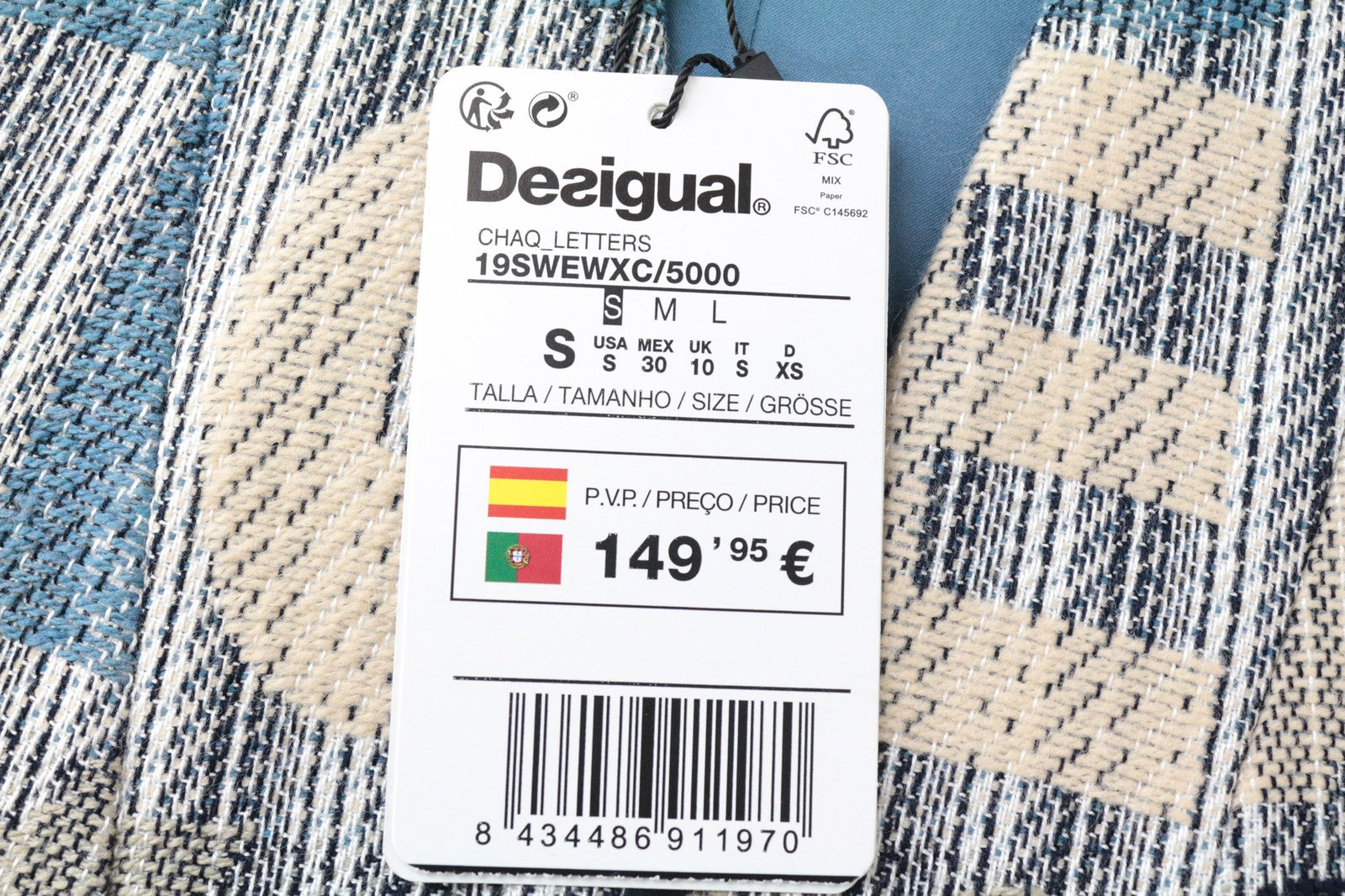 DESIGUAL Raštuota moteriška liemenė su mėlyna rankove be rankovių, medvilninio mišinio raštuota liemenė 