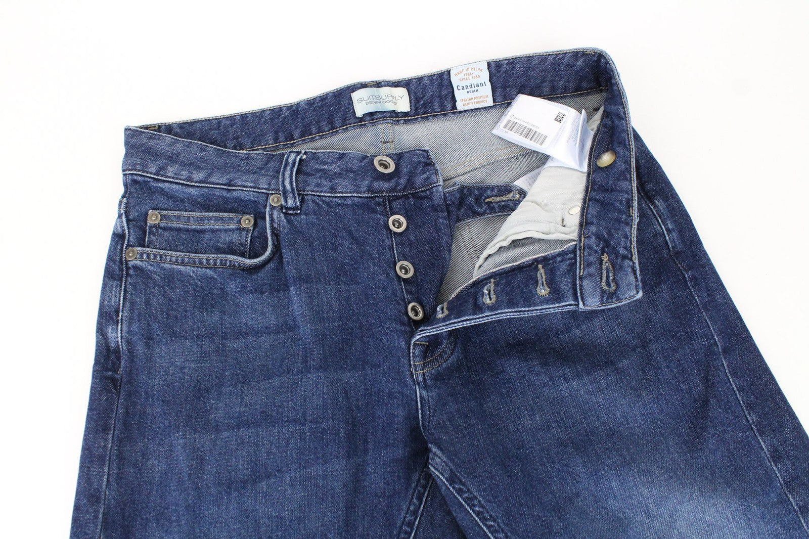 SUITSUPPLY Alain Men's Jeans W30/L32 Slim Mid-Blue Selvedge Stretch Fit