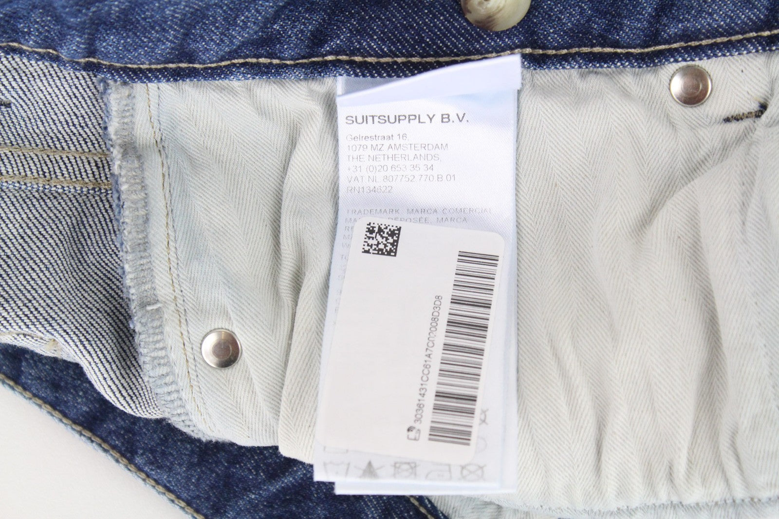 SUITSUPPLY Alain Men's Jeans W30/L32 Slim Mid-Blue Selvedge Stretch Fit