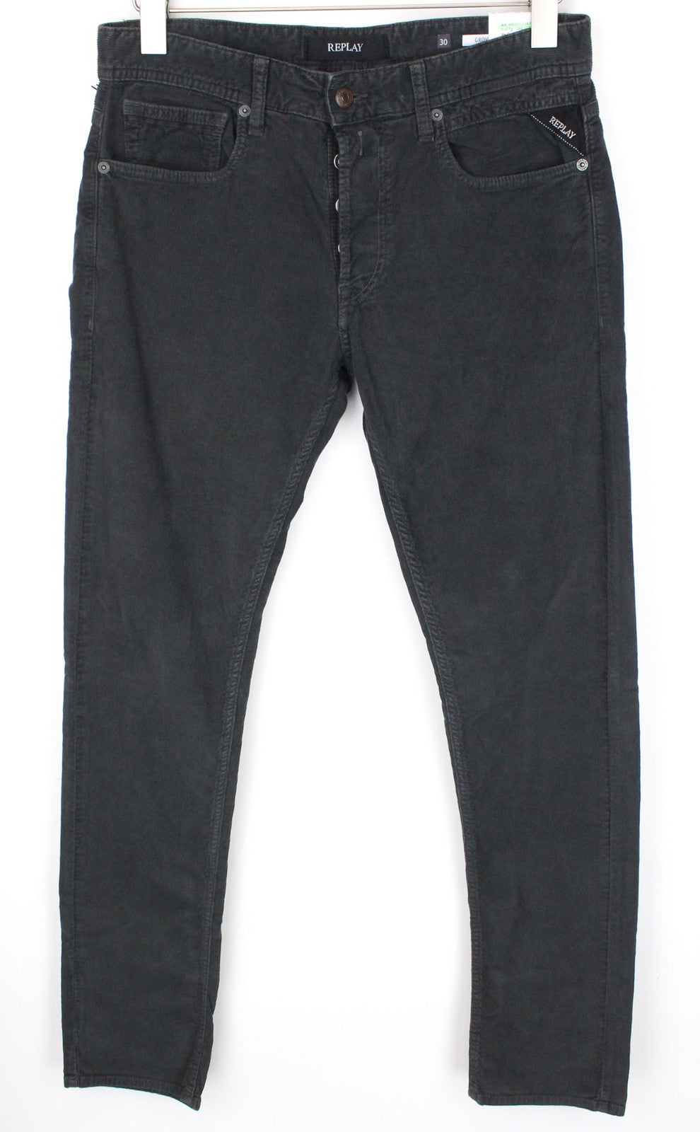 REPLAY Grover Men's Cord Velvet Trousers W31/L34 Grey Stretch Straight