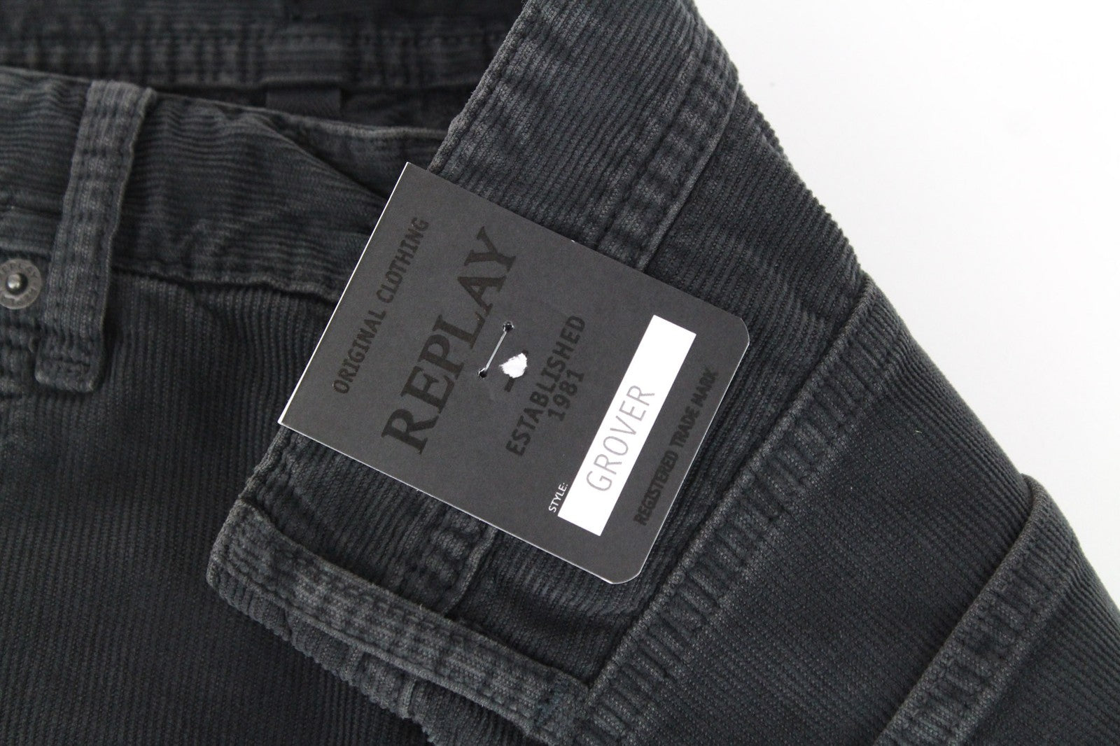 REPLAY Grover Men's Cord Velvet Trousers W31/L34 Grey Stretch Straight