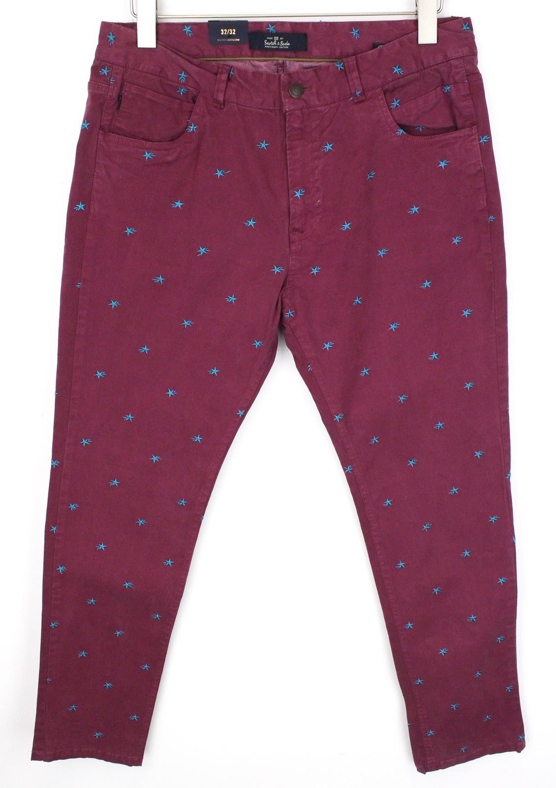 SCOTCH & SODA Phaidon Men's Trousers W32/L32 Purple Slim Embroidered Pattern