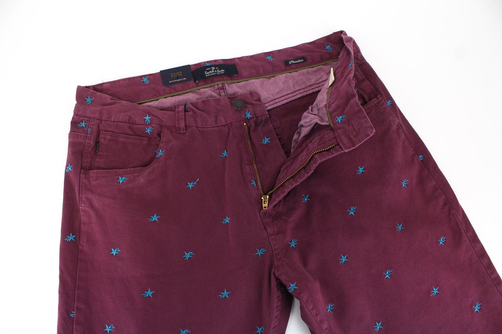 SCOTCH & SODA Phaidon Men's Trousers W32/L32 Purple Slim Embroidered Pattern