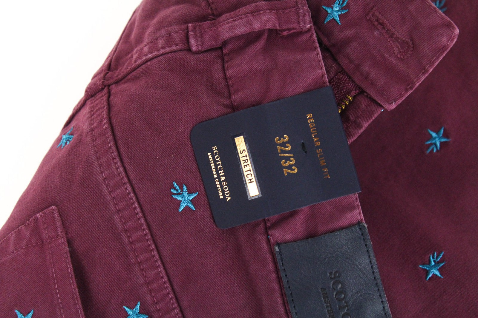 SCOTCH & SODA Phaidon Men's Trousers W32/L32 Purple Slim Embroidered Pattern