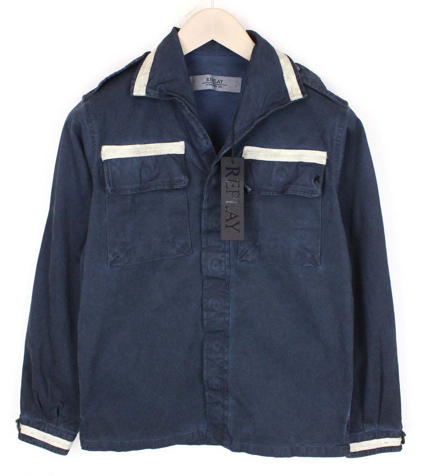 REPLAY vyriška striukė M mėlyna medvilninė lengva, vieneilė, tampri 