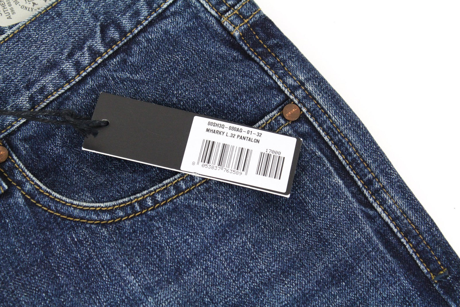 DIESEL Mharky 080AG vyriški W32/L32 ploni mėlyni, dirbtinai tamprūs, netempiami džinsai 