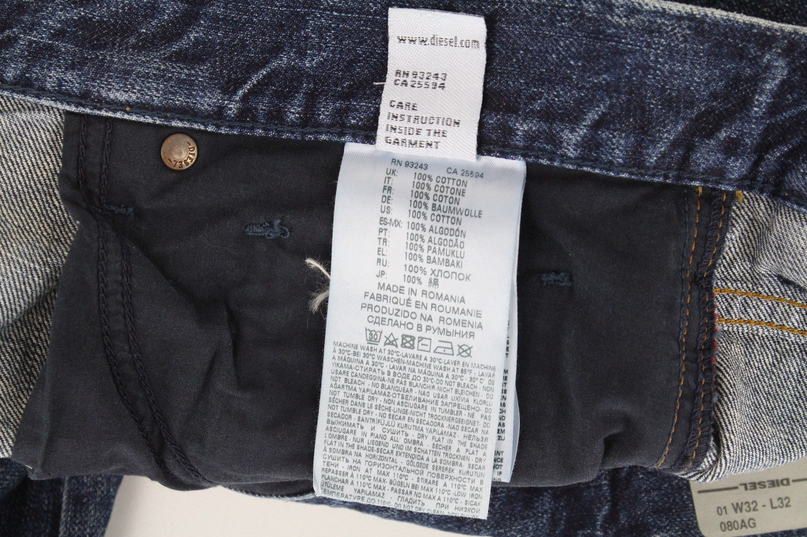 DIESEL Mharky 080AG vyriški W32/L32 ploni mėlyni, dirbtinai tamprūs, netempiami džinsai 