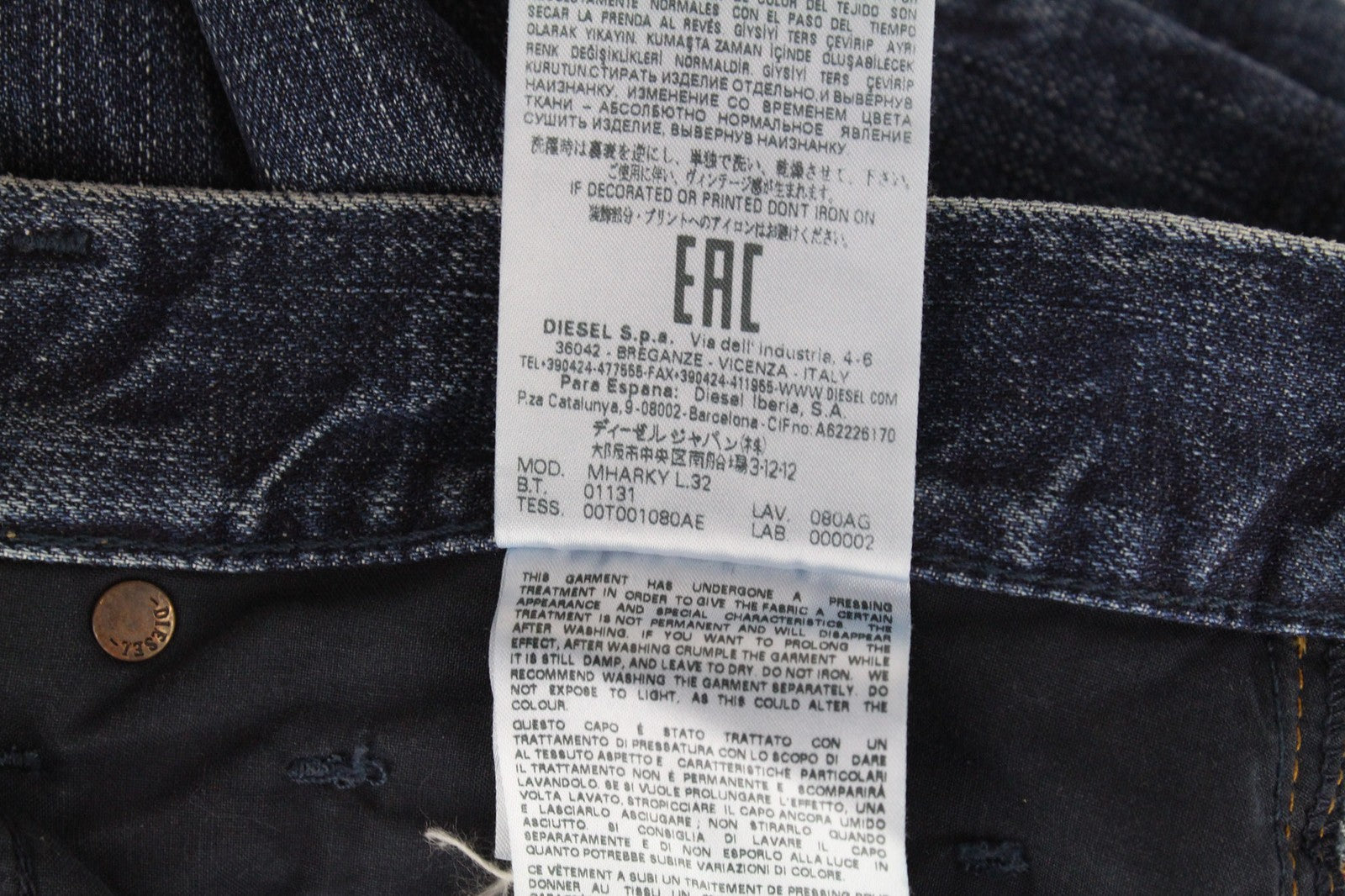 DIESEL Mharky 080AG vyriški W32/L32 ploni mėlyni, dirbtinai tamprūs, netempiami džinsai 