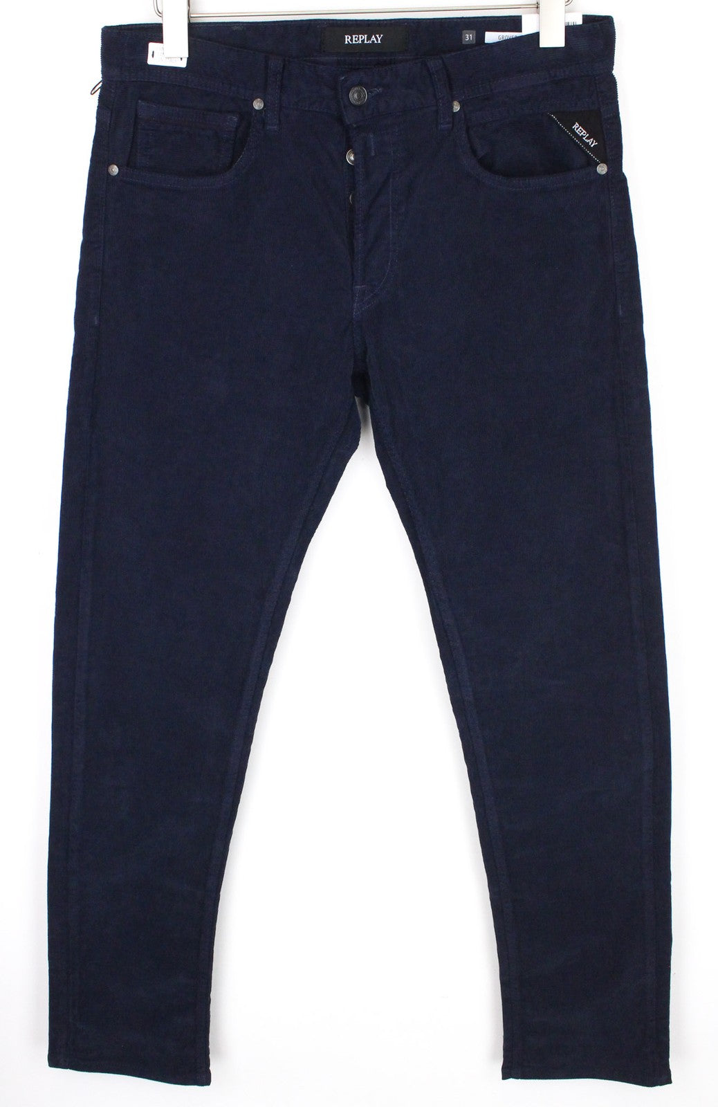 REPLAY Grover Men's Trousers W31/L34 Blue Stretch Velvet Corduroy Straight