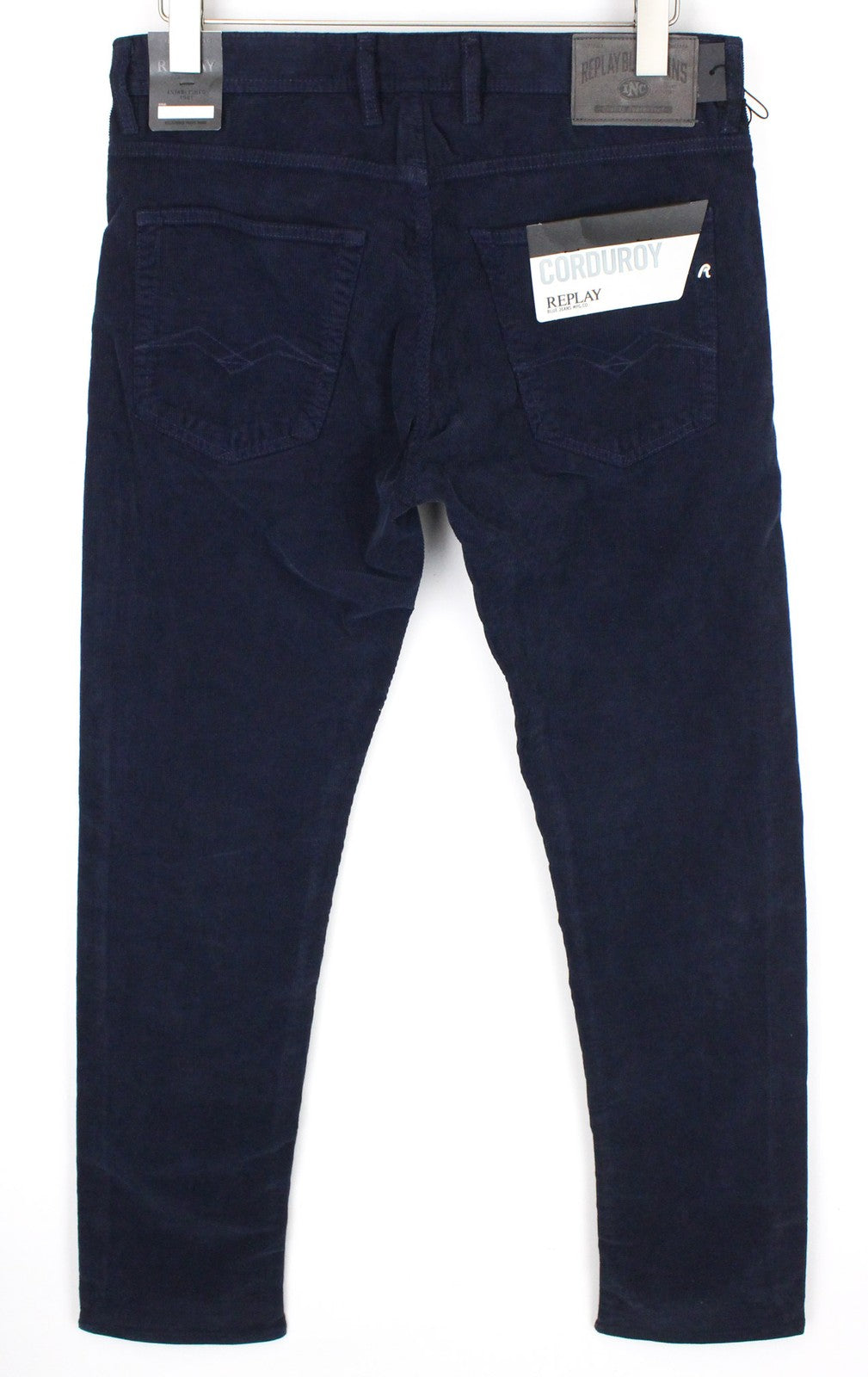 REPLAY Grover Men's Trousers W31/L34 Blue Stretch Velvet Corduroy Straight