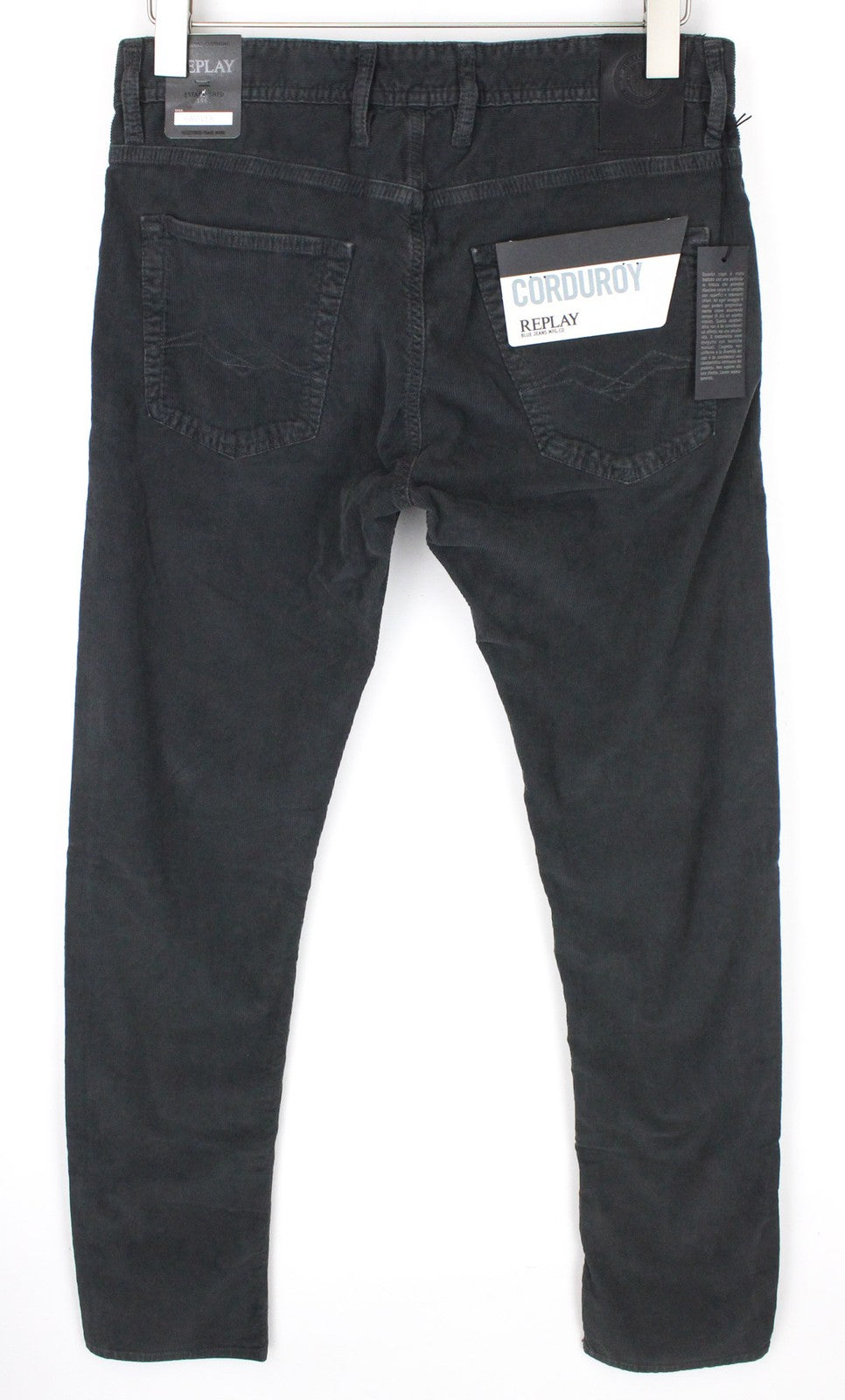 REPLAY Grover Men's W30/L34 Dyed Grey Corduroy Velvet Straight Trousers