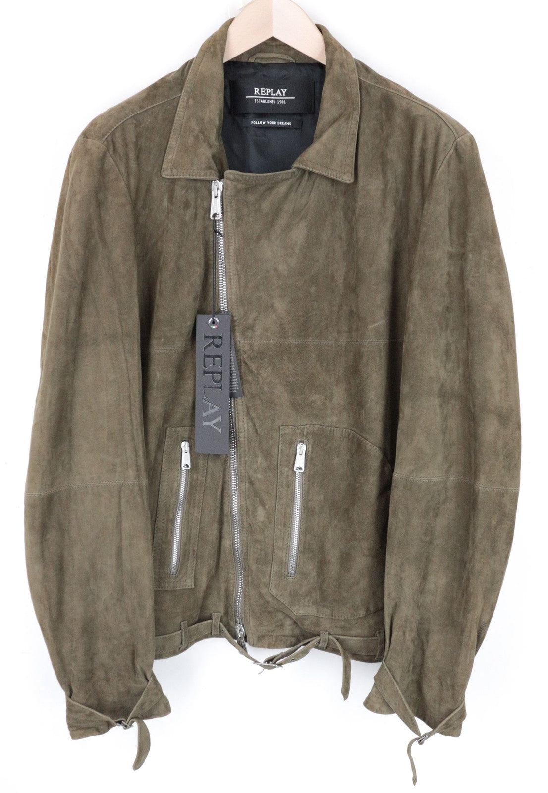 RICHMOND vyriška striukė XL dydžio, ruda, ožkos odos, su užtrauktuku, su diržu, vienaeilė 