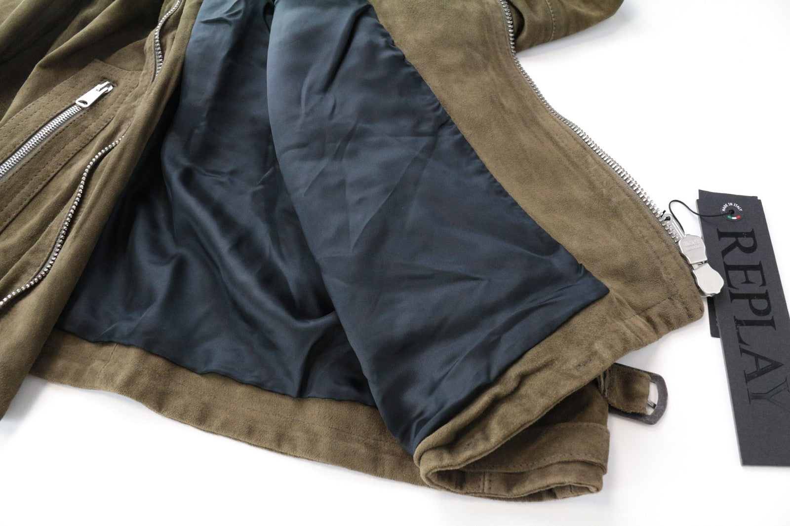 RICHMOND vyriška striukė XL dydžio, ruda, ožkos odos, su užtrauktuku, su diržu, vienaeilė 