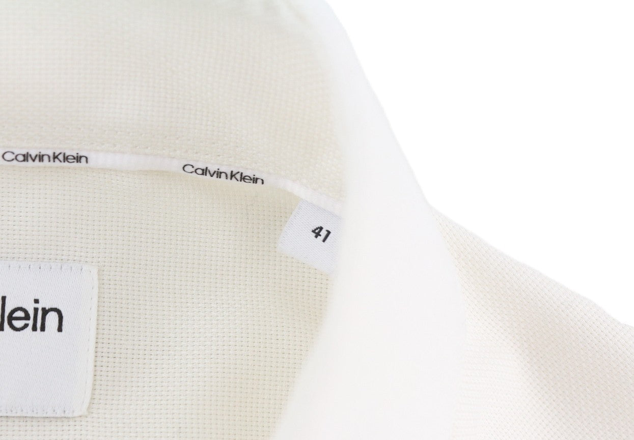 CALVIN KLEIN Structure Solid Slim vyriški oficialūs marškinėliai, 41 L, balti, su sagomis, išskleidžiama kaklo linija. 