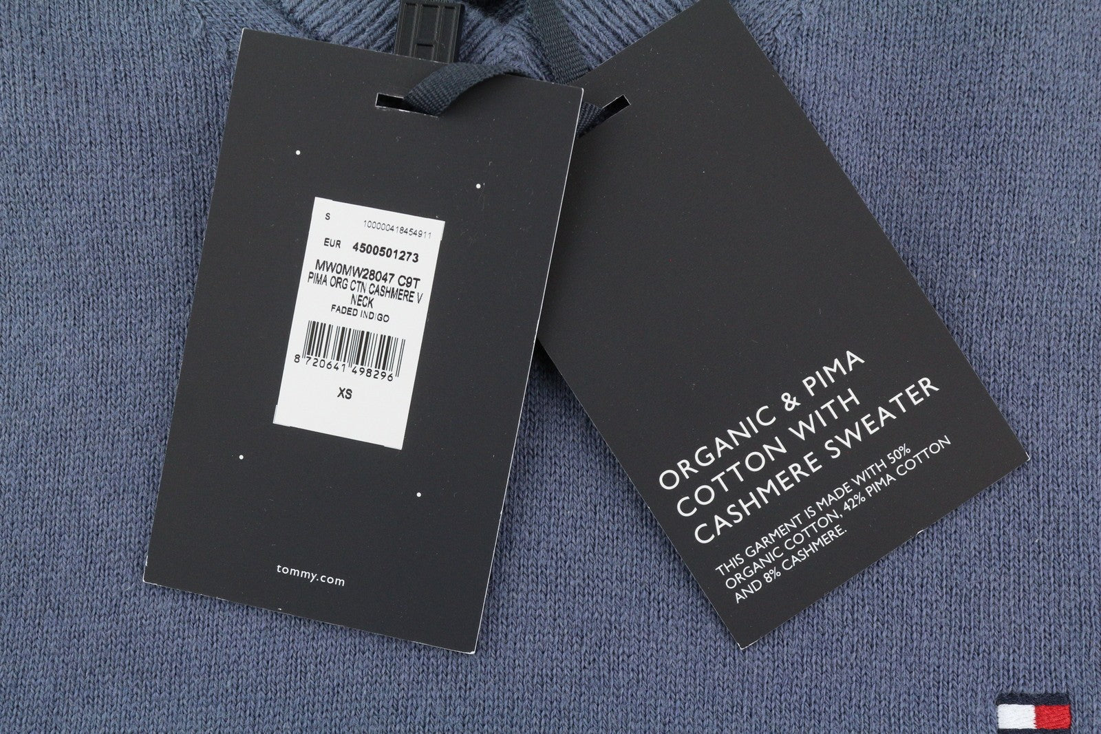 TOMMY HILFIGER Pima Org Ctn Cashmere V Neck vyriškas megztinis XS dydžio megztinis megztinis mėlynas 