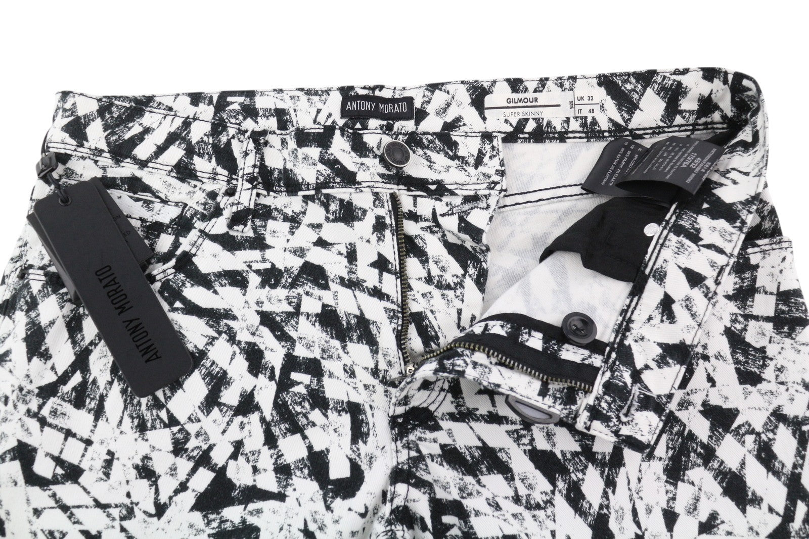 ANTONY MORATO Gilmour vyriškos kelnės W32 baltos itin aptemptos, raštuotos, RRP 130 € 