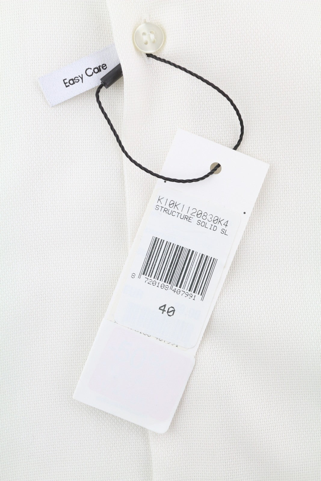 CALVIN KLEIN Structure Solid Slim vyriški formalūs marškinėliai, 40 L, balti, medvilniniai su sagomis