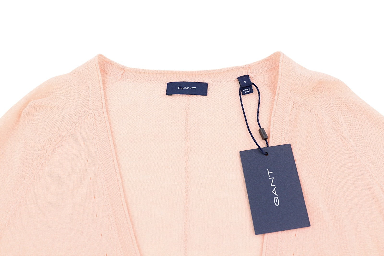 GANT plono megzto lininio kardigano moterims megztinis S, persikų spalvos, megztas su sagomis, V formos iškirpte, tamprus 
