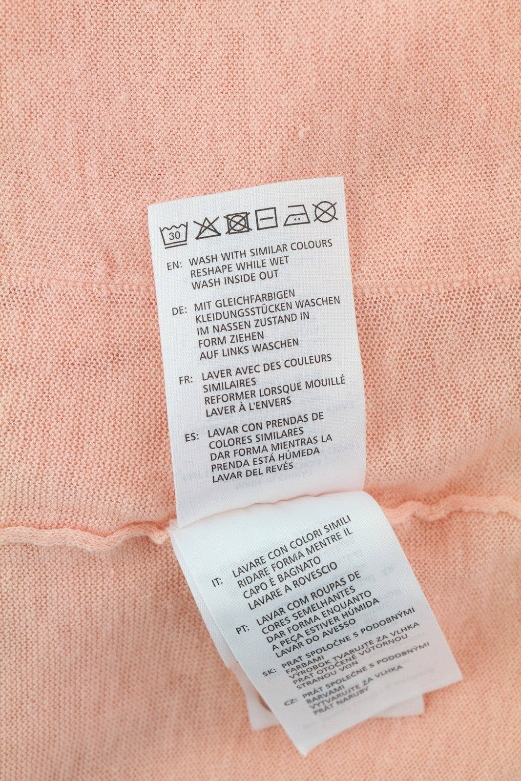 GANT plono megzto lininio kardigano moterims megztinis S, persikų spalvos, megztas su sagomis, V formos iškirpte, tamprus 