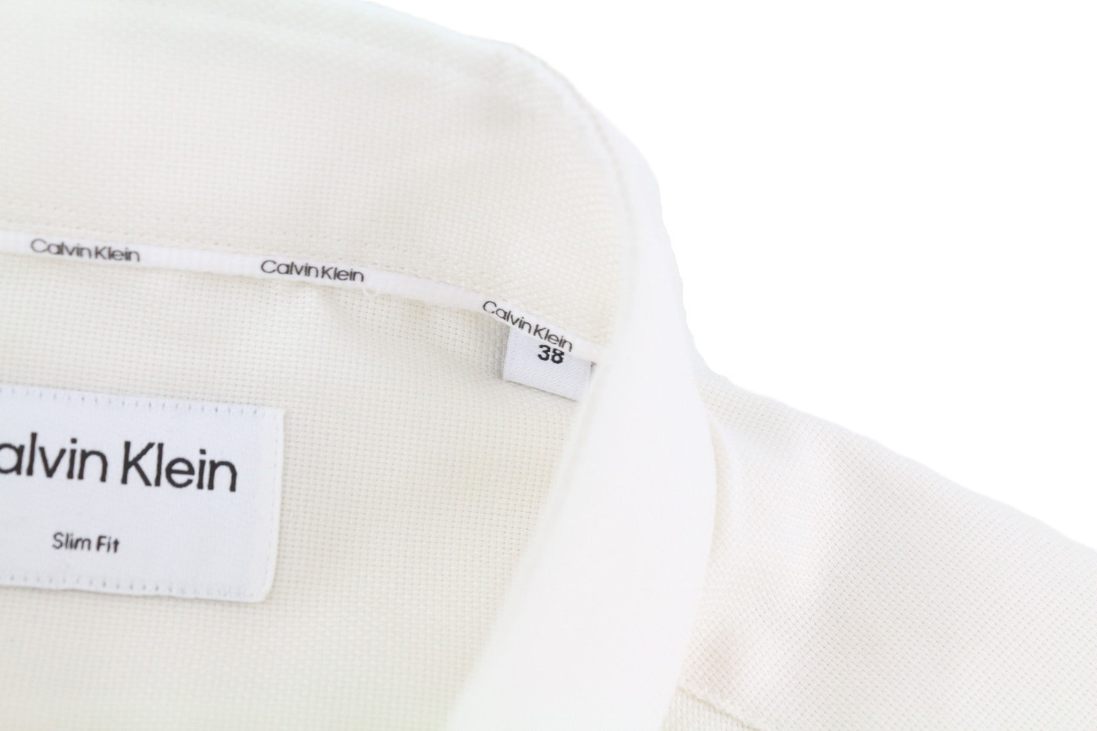 CALVIN KLEIN Structure Solid Slim vyriški formalūs marškinėliai, 38 m, balti, su sagomis užsegamais kraštais 