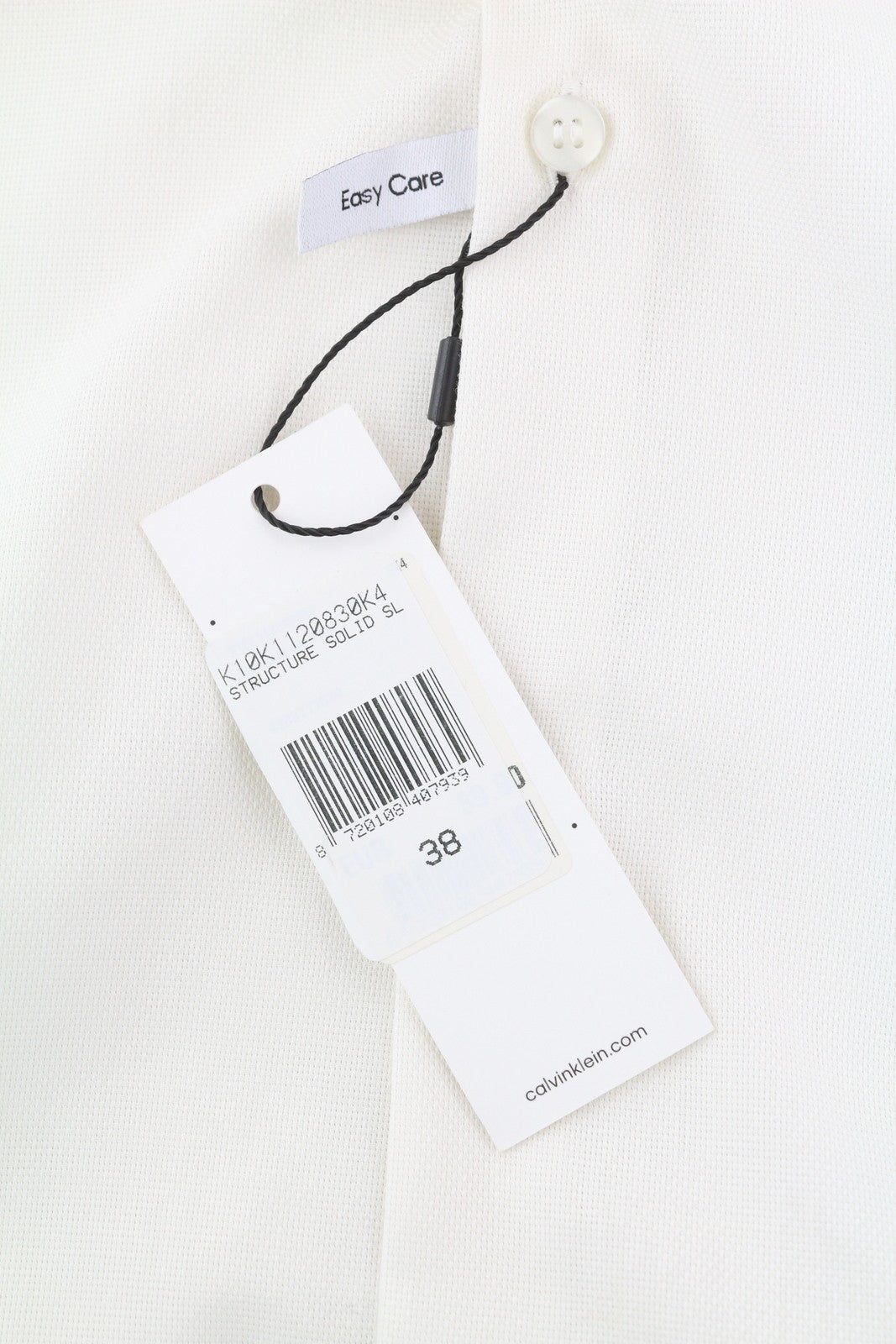 CALVIN KLEIN Structure Solid Slim vyriški formalūs marškinėliai, 38 m, balti, su sagomis užsegamais kraštais 