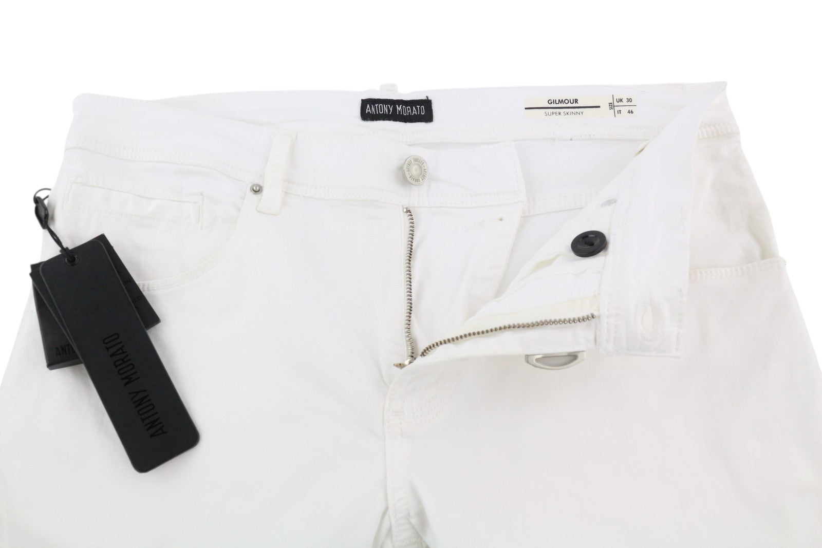 ANTONY MORATO Gilmour vyriškos kelnės W30 baltos itin aptemptos, užtrauktuku, rekomenduojama kaina – 130 € 