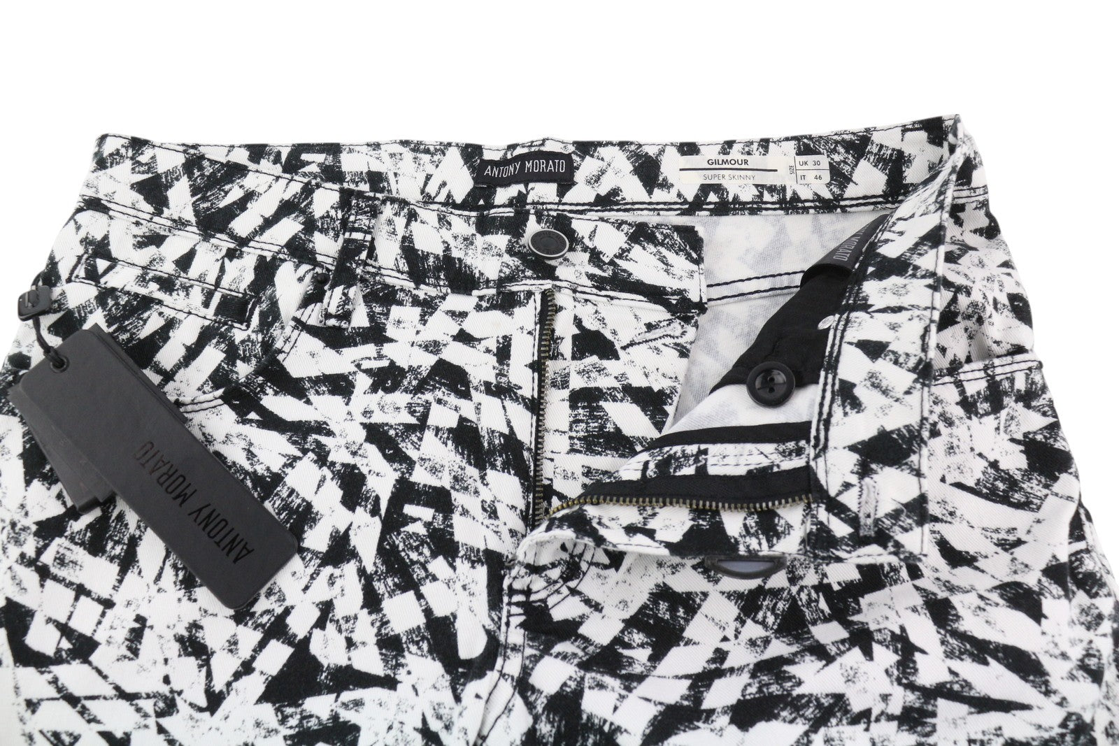 ANTONY MORATO Gilmour vyriškos kelnės W30 baltos itin aptemptos, raštuotos, RRP130