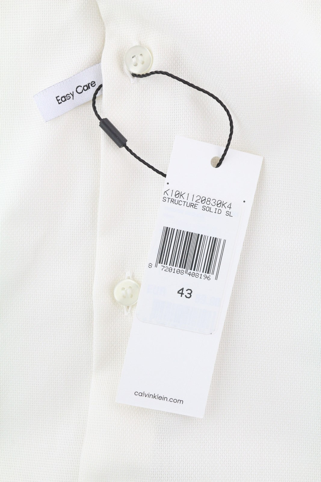 CALVIN KLEIN Structure Solid Slim vyriški oficialūs marškinėliai, 43 XL, balti, su sagomis. 