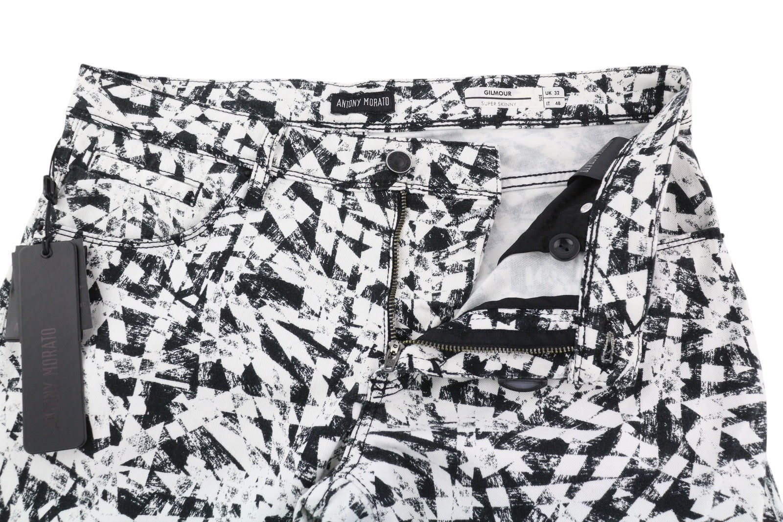 ANTONY MORATO Gilmour vyriškos kelnės W32 baltos, itin aptemptos, raštuotos, RRP 130 € 