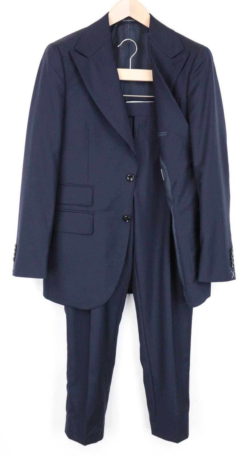 SUITSUPPLY La Spalla Suit Men's UK36R Blue Peak Lapel 2Pc Pure Wool Lined