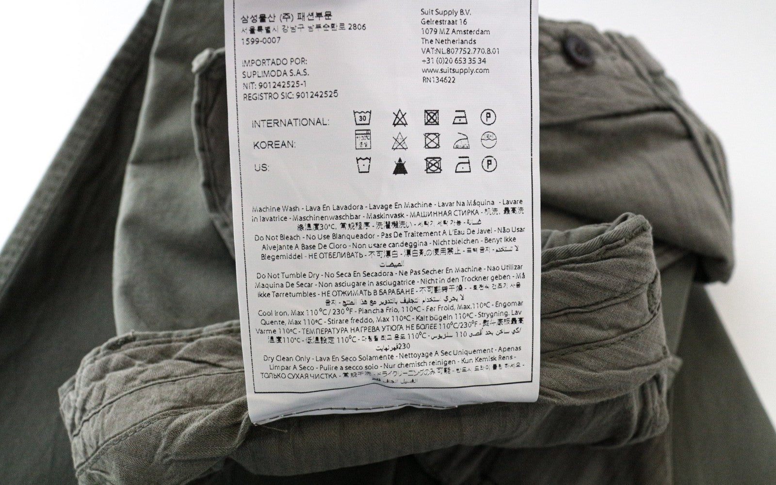 SUITSUPPLY Porto Novo Men's Trousers UK32R Green Slim Fit Stretch Chinos