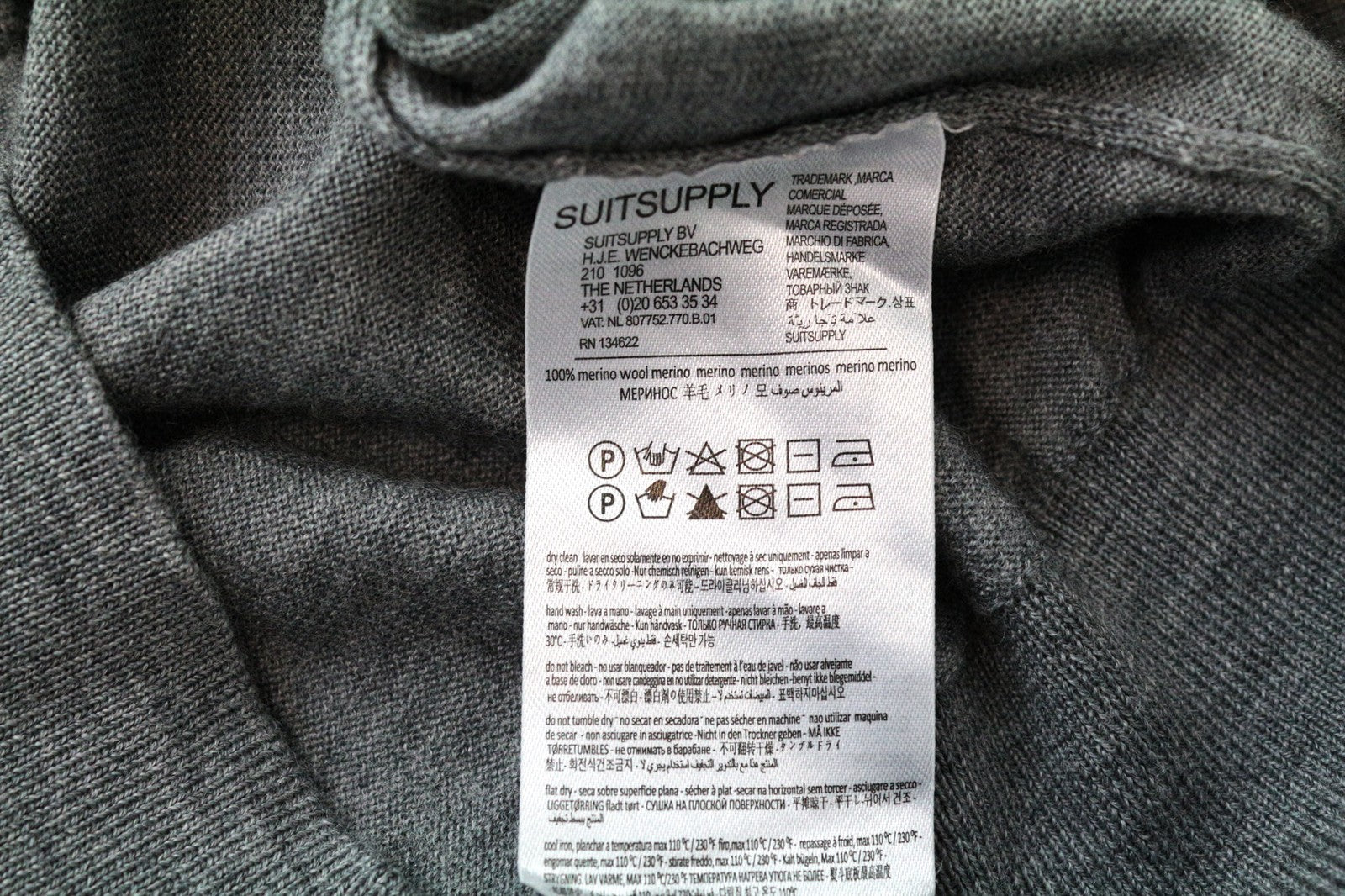 SUITSUPPLY vyriškas džemperis S dydžio pilkas merino vilnos megztinis ilgomis rankovėmis