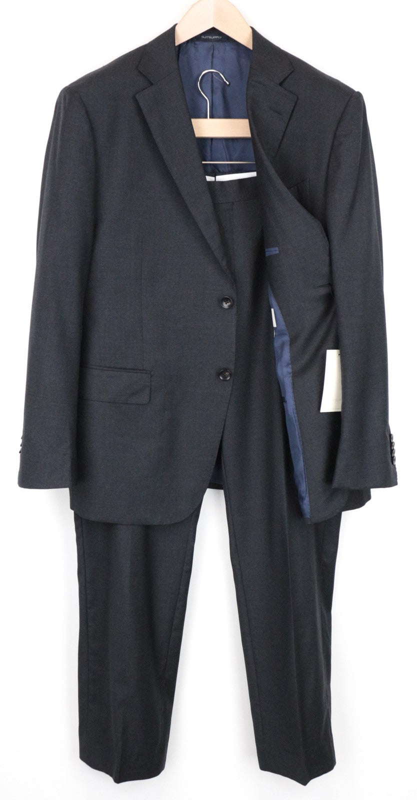 SUITSUPPLY Napoli Men's Suit UK44S Grey Notch Lapel 2Pc Classic Wool Formal