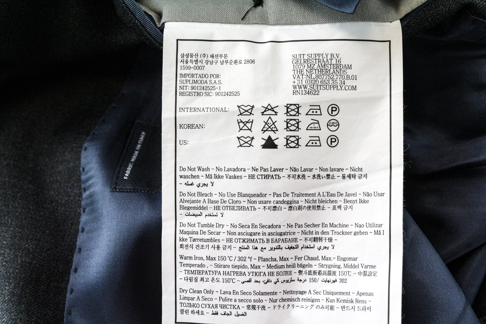 SUITSUPPLY Napoli Men's Suit UK44S Grey Notch Lapel 2Pc Classic Wool Formal