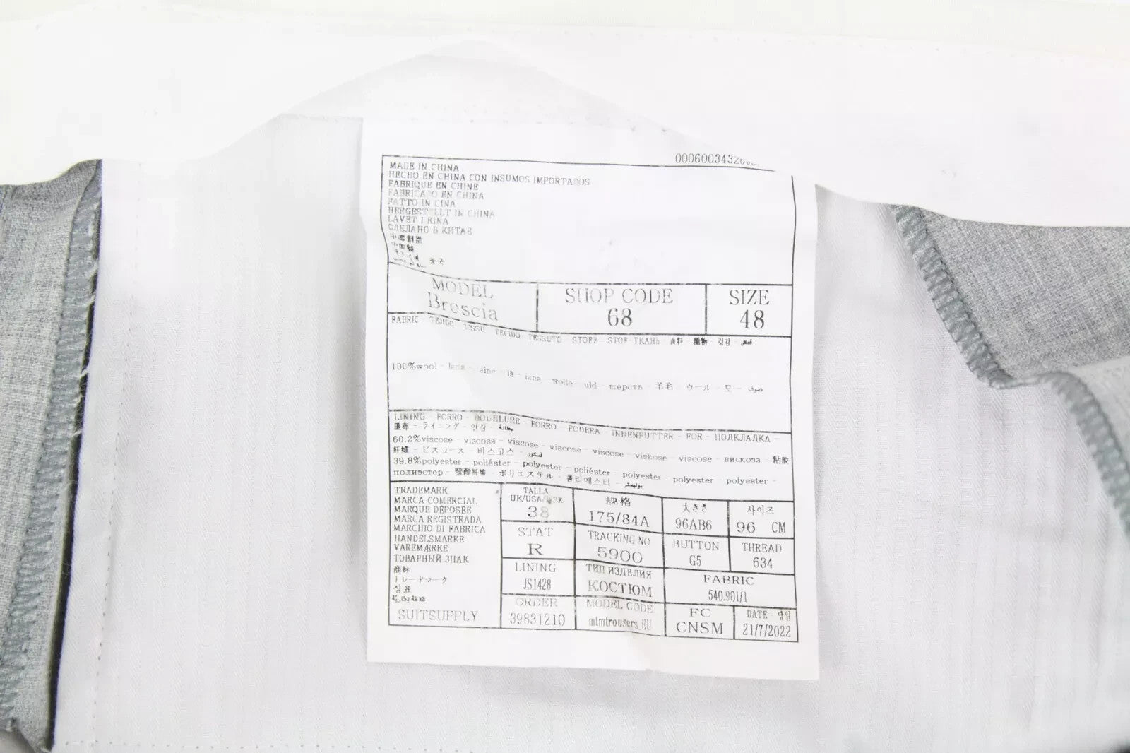 SUITSUPPLY Havana Patch Men's Suit UK38R Grey Wool Super 120's Tailored Fit