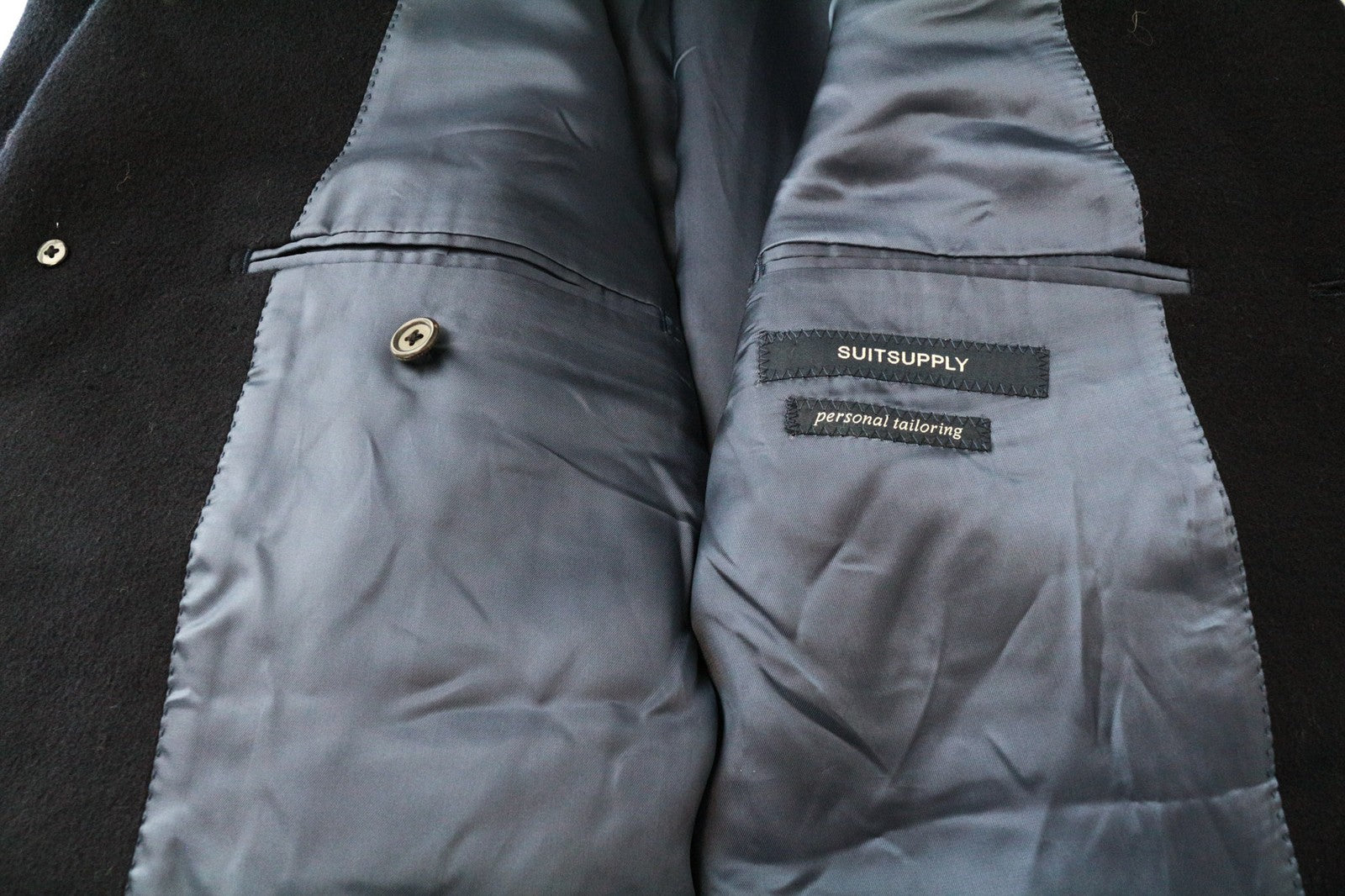 SUITSUPPLY Men's Coat UK52 Navy Blue Wool Lined One Button Front Notch Lapel