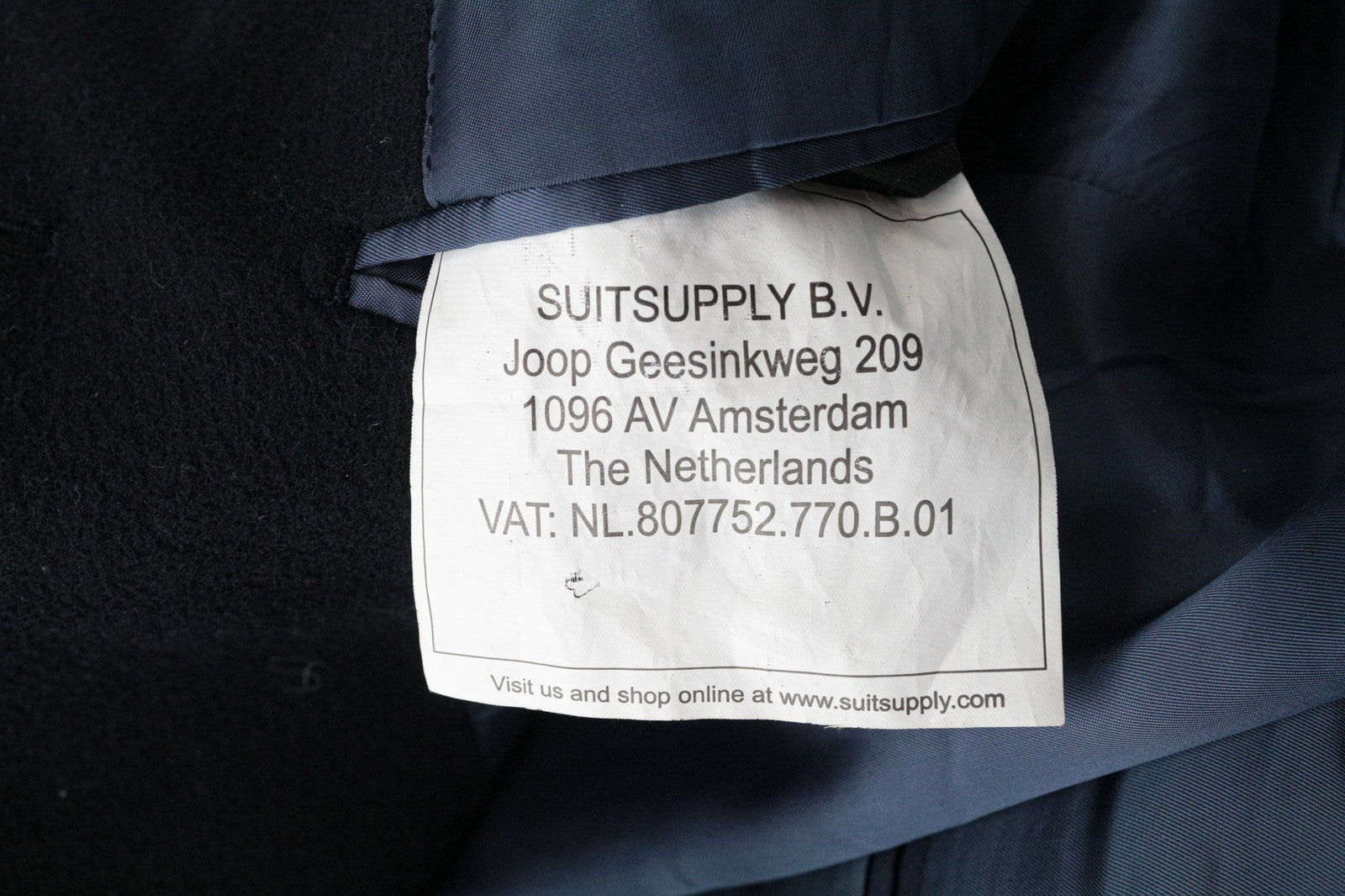 SUITSUPPLY Men's Coat UK52 Navy Blue Wool Lined One Button Front Notch Lapel