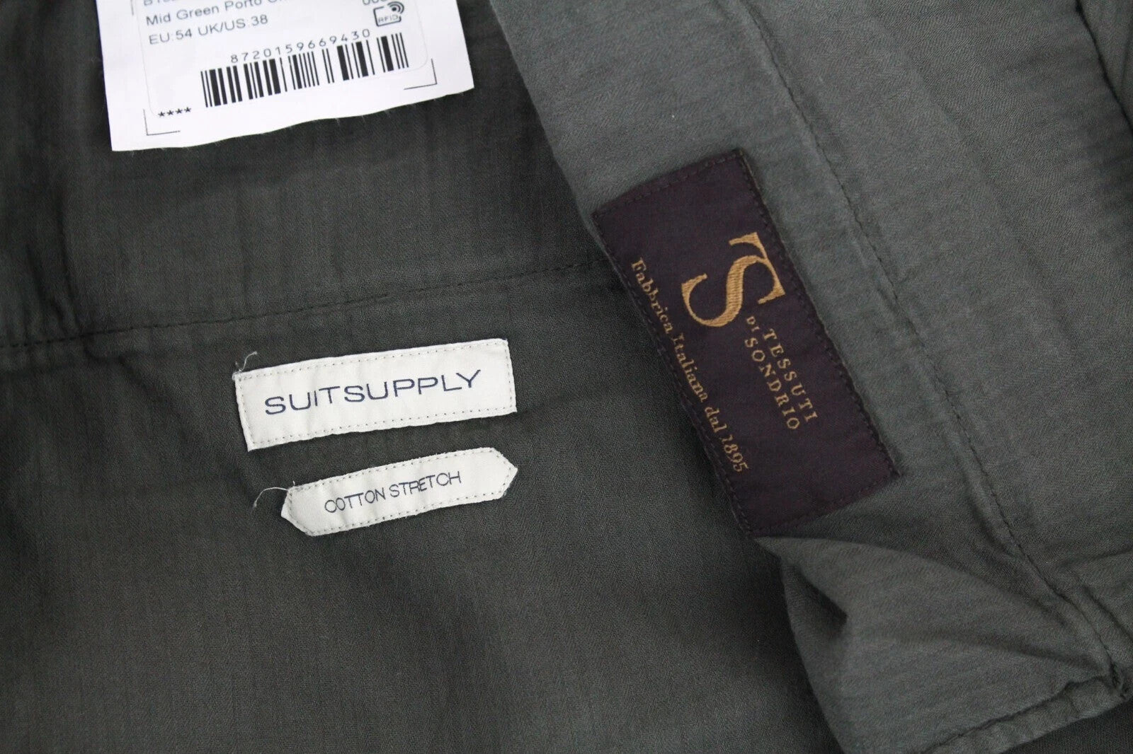 SUITSUPPLY Porto Novo Men's Pants UK38R Green Stretch Cotton Pleat Chino