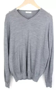 SUITSUPPLY Men's Sweater 2XL Grey Merino Wool Full Sleeve V-Neck Pullover