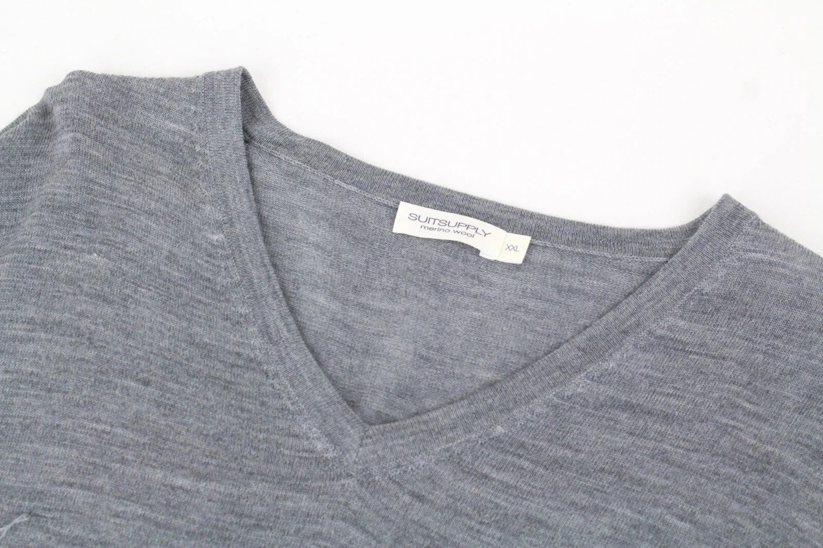 SUITSUPPLY Men's Sweater 2XL Grey Merino Wool Full Sleeve V-Neck Pullover